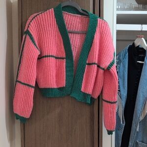 SHEIN Pink and Green Cardigan Sweater